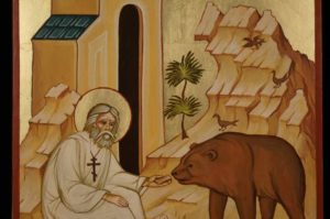 St Seraphim and the Bear Hand Painted Orthodox Icon