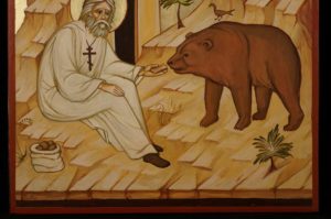 St Seraphim and the Bear Hand Painted Orthodox Icon