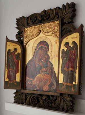 Virgin Mary Eleusa Hand-Painted Triptych