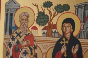 Saints Cyprian and Justina Hand Painted Byzantine Orthodox Icon on Wood