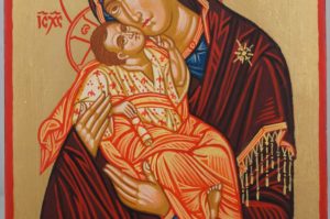 Virgin Mary Sweet Kissing Hand Painted Orthodox Icon on Wood