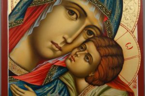 Virgin of Tenderness decorated halo Hand Painted Orthodox Icon on Wood