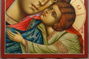 Virgin of Tenderness decorated halo Hand Painted Orthodox Icon on Wood