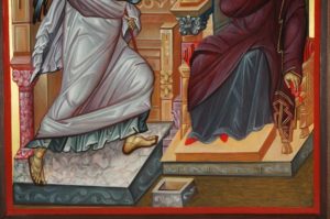 The Annunciation Hand-Painted Byzantine Icon on Carved Wood
