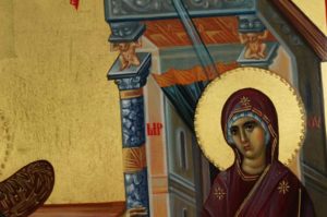 The Annunciation Hand-Painted Byzantine Icon on Carved Wood