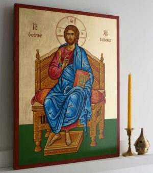 Christ Enthroned Hand-Painted Greek Orthodox Icon