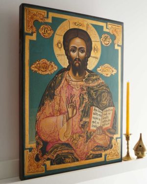 Jesus Christ Pantocrator 19th c. Hand-Painted Byzantine Icon