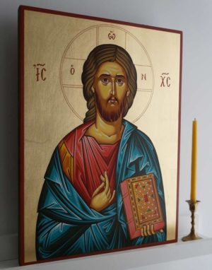 Jesus Christ Pantocrator Closed Book Hand Painted Greek Icon