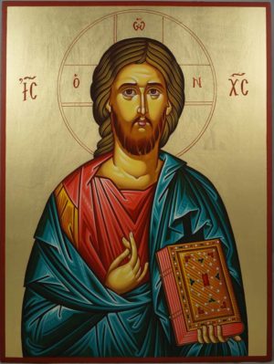 Jesus Christ Pantocrator Closed Book Hand Painted Greek Icon