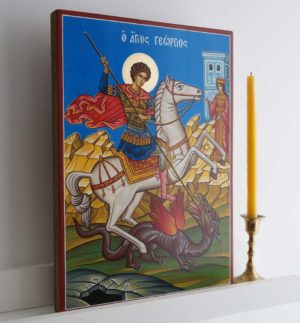 St George Slaying the Dragon Hand-Painted Greek Icon