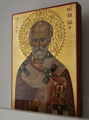 St Nicholas (halo relief) Hand-Painted Byzantine Icon