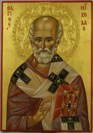 St Nicholas (halo relief) Hand-Painted Byzantine Icon