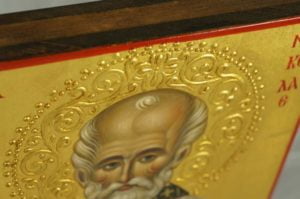 St Nicholas (halo relief) Hand-Painted Byzantine Icon