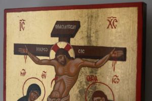 The Crucifixion Hand Painted Byzantine Orthodox Icon on Wood
