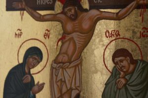 The Crucifixion Hand Painted Byzantine Orthodox Icon on Wood