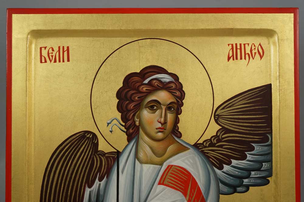 White Angel of Serbia Hand-Painted Byzantine Icon Бели анђео Beli anđeo