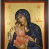 Panagia Axion Estin Dostoino Est Hand-Painted Byzantine Icon on Carved Wood
