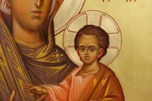 Virgin Mary Hodegetria Hand-Painted Icon Detail
