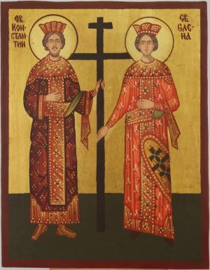 sts constantine and helena icon hand painted byzantine orthodox