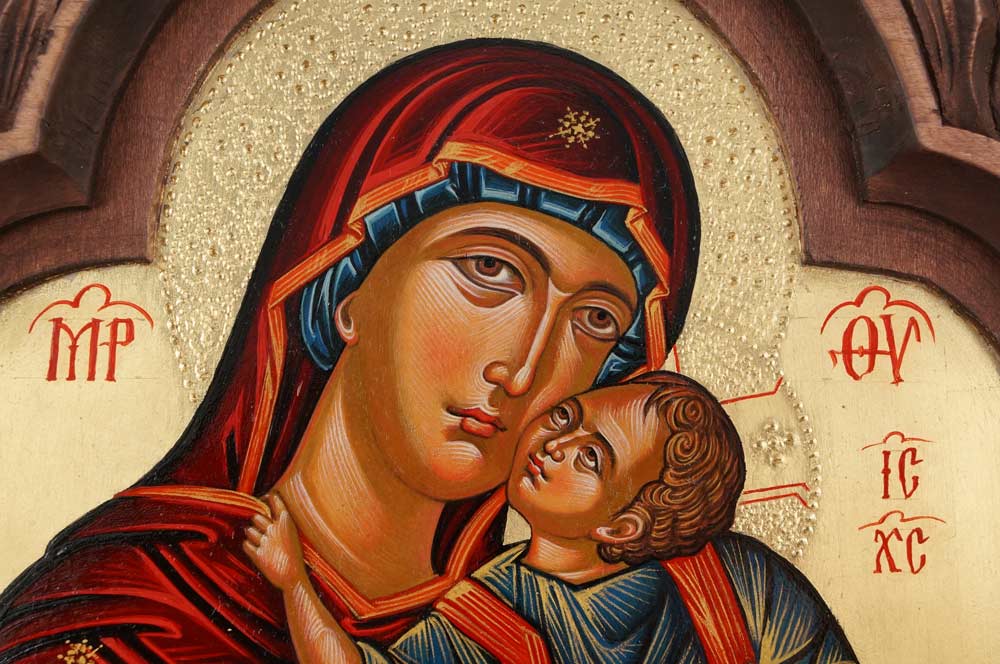 Theotokos Eleusa Hand-Painted Greek Orthodox Triptych