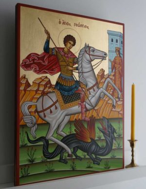 St George Slaying the Dragon Hand-Painted Greek Orthodox Icon