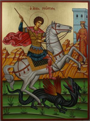 St George Slaying the Dragon Hand-Painted Greek Orthodox Icon