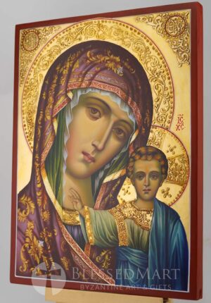 theotokos of kazan (decorated halo) icon hand painted orthodox