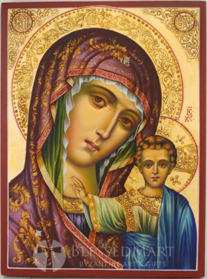 theotokos of kazan (decorated halo) icon hand painted orthodox