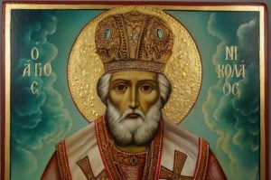St Nicholas (decorated halo) Hand-Painted Greek Orthodox Icon