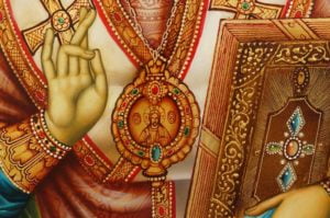 St Nicholas (decorated halo) Hand-Painted Greek Orthodox Icon