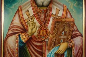 St Nicholas (decorated halo) Hand-Painted Greek Orthodox Icon