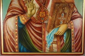 St Nicholas (decorated halo) Hand-Painted Greek Orthodox Icon