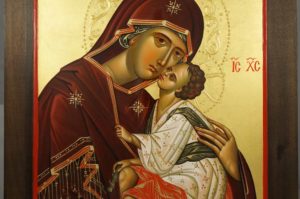 Virgin of Tenderness (carved wood) Hand-Painted Orthodox Icon