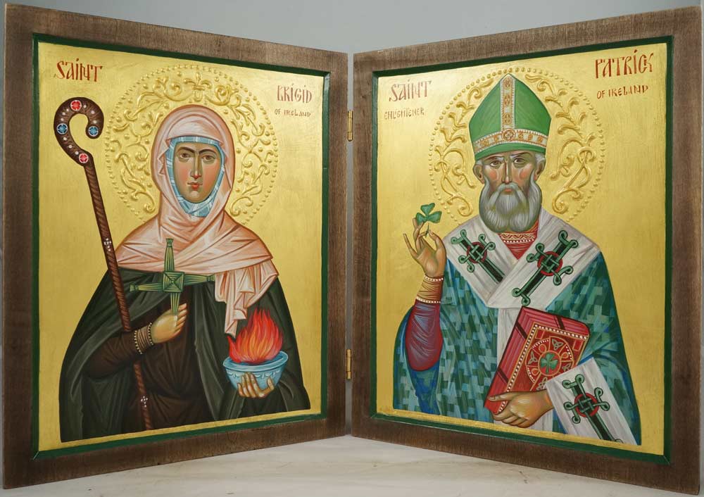 Hand-Painted Orthodox Diptych - St Patrick and St Brigid of Ireland