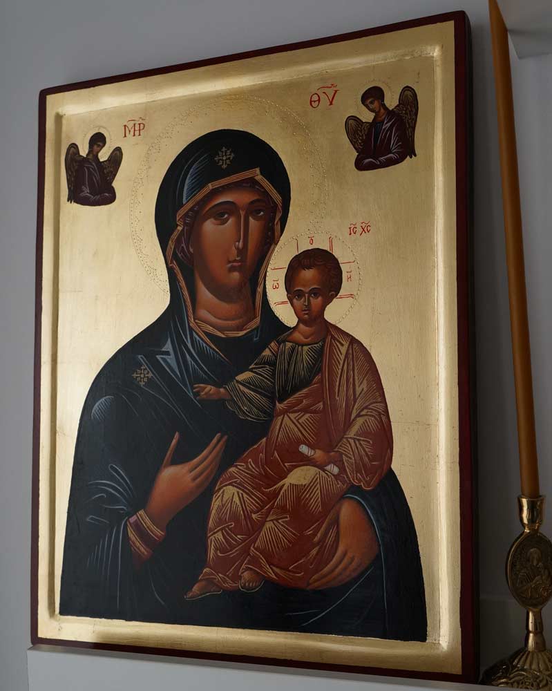 Hand-Painted Orthodox Icon of Theotokos the Guide (raised border)