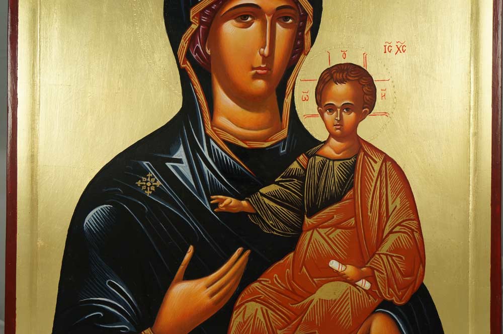 Hand-Painted Orthodox Icon of Theotokos the Guide (raised border)