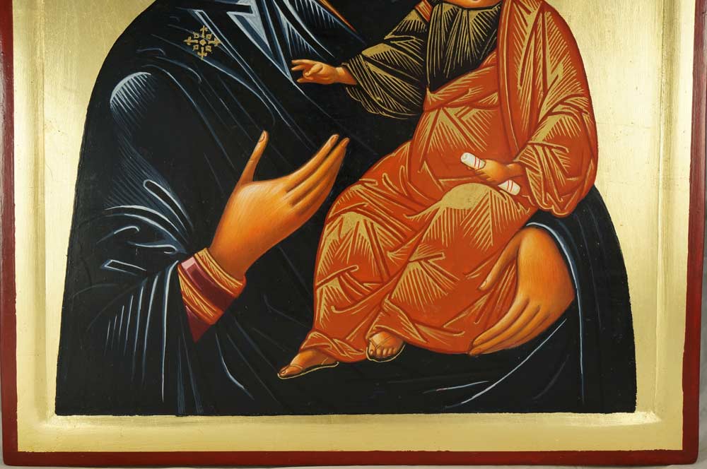 Hand-Painted Orthodox Icon of Theotokos the Guide (raised border)