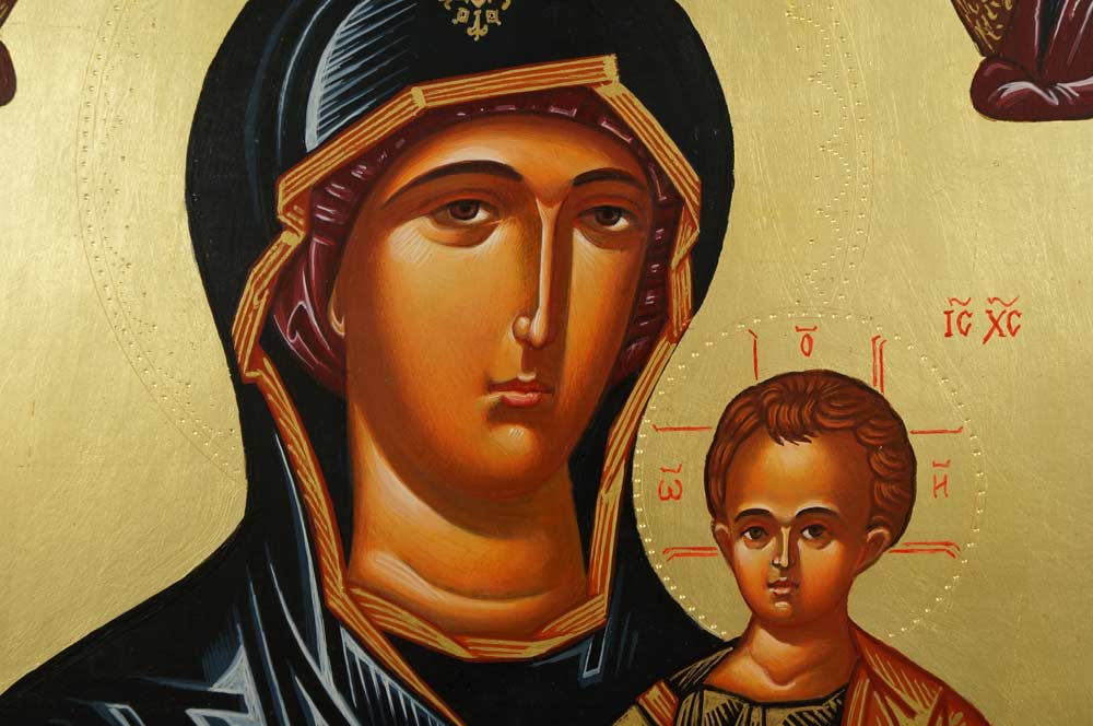Hand-Painted Orthodox Icon of Theotokos the Guide (raised border)