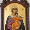 Hand-Painted Russian Orthodox Icon Virgin Mary Leushinskaya (carved wood)