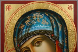 The Virgin Eleusa (halo relief) Hand-Painted Orthodox Icon