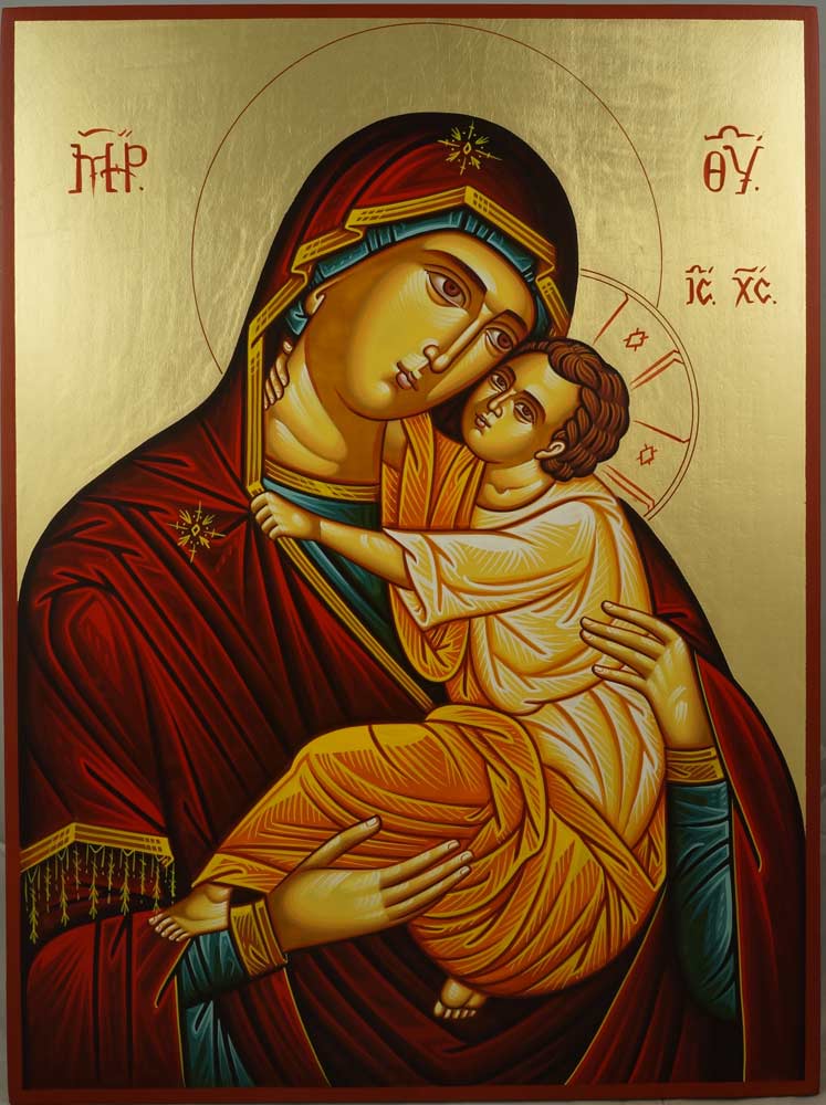 Hand-Painted Greek Orthodox Icon Virgin of the Sweet Kiss