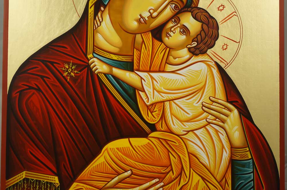 Hand-Painted Greek Orthodox Icon Virgin of the Sweet Kiss