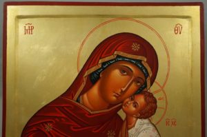 Hand-Painted Byzantine Icon Theotokos Tender Mercy (raised border)
