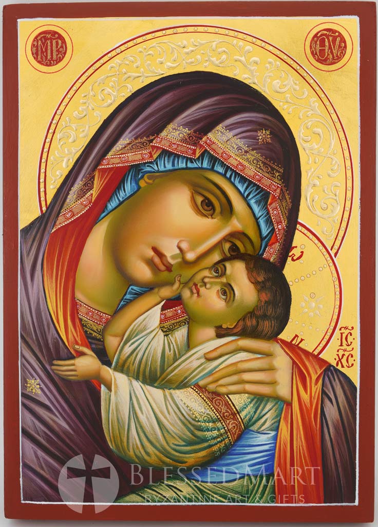 the virgin of the sweet kiss icon hand painted orthodox