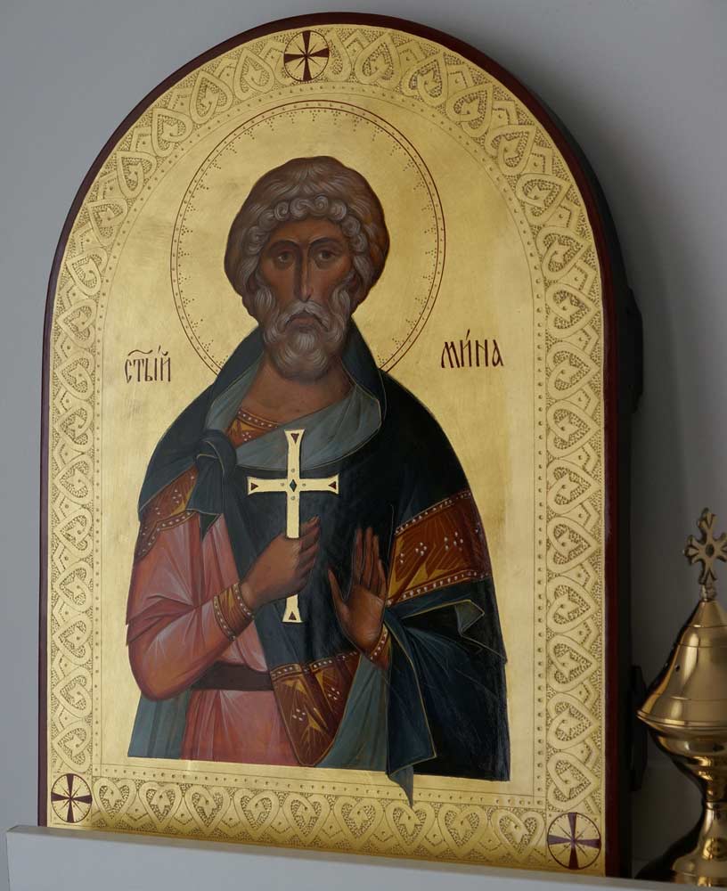 Martyr Menas of Egypt (arched wood) Hand-Painted Icon