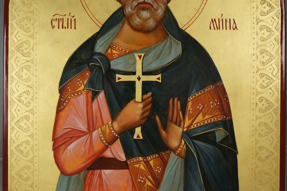 Martyr Menas of Egypt (arched wood) Hand-Painted Icon