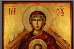 The Mother of God Enthroned Hand-Painted Byzantine Icon