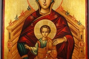 The Mother of God Enthroned Hand-Painted Byzantine Icon