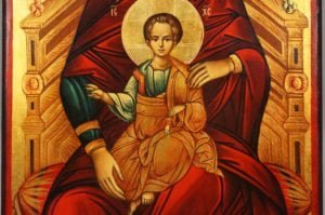 The Mother of God Enthroned Hand-Painted Byzantine Icon
