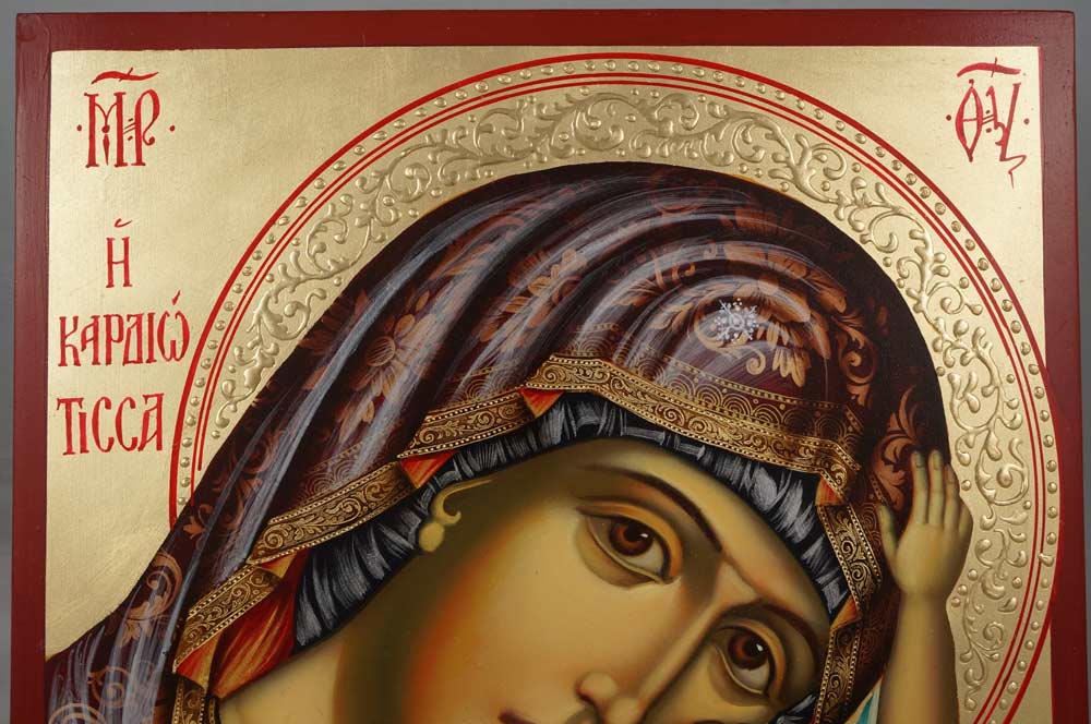 Panagia Kardiotissa (halo relief) Hand-Painted Orthodox Icon